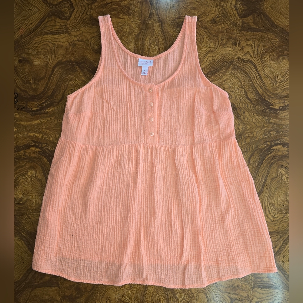 Isabel Maternity orange Textured Cotton Gauze Babydoll Tank Top Size Small